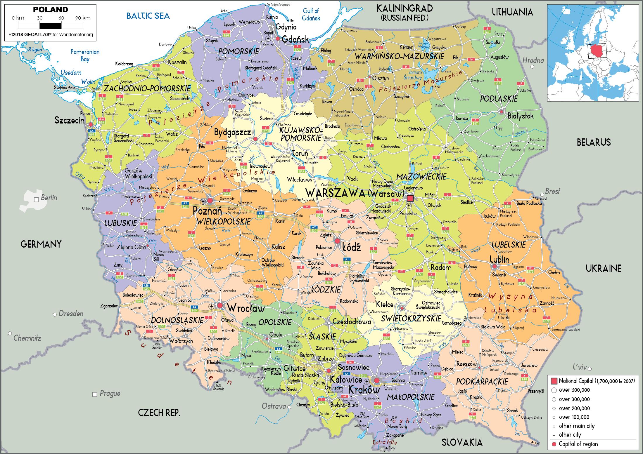 Sąsiedzi Polski Mapa Do Druku Mapa Polski i sąsiednich krajów - Polski i krajów sąsiednich mapa