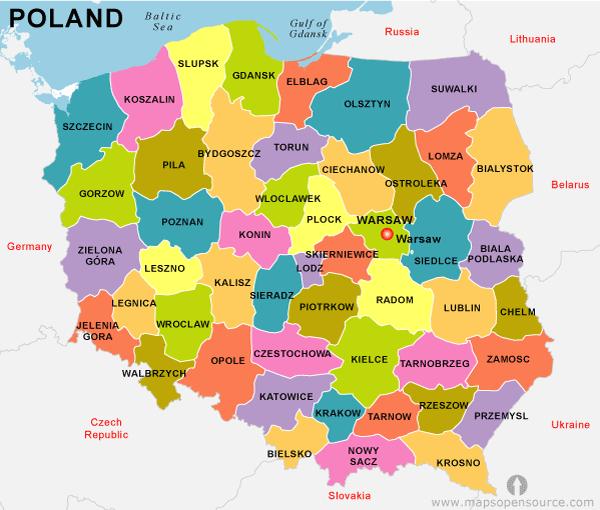 Kraj Polska mapa Polska kraju (Europa Wschodnia Europa)