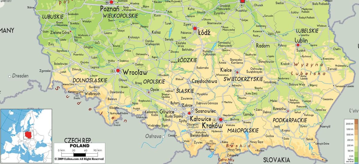 mapa Południowej Polski