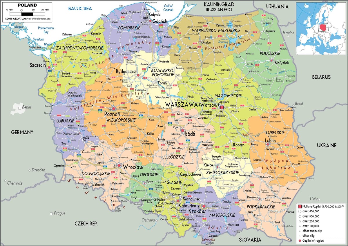 Polska i sąsiednie kraje mapie