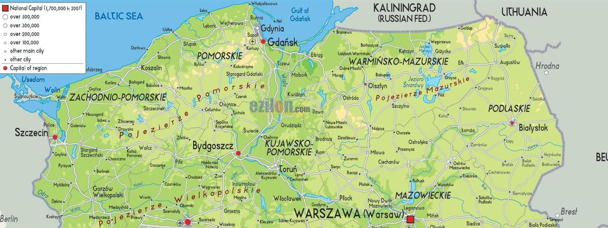mapa Północnej Polsce