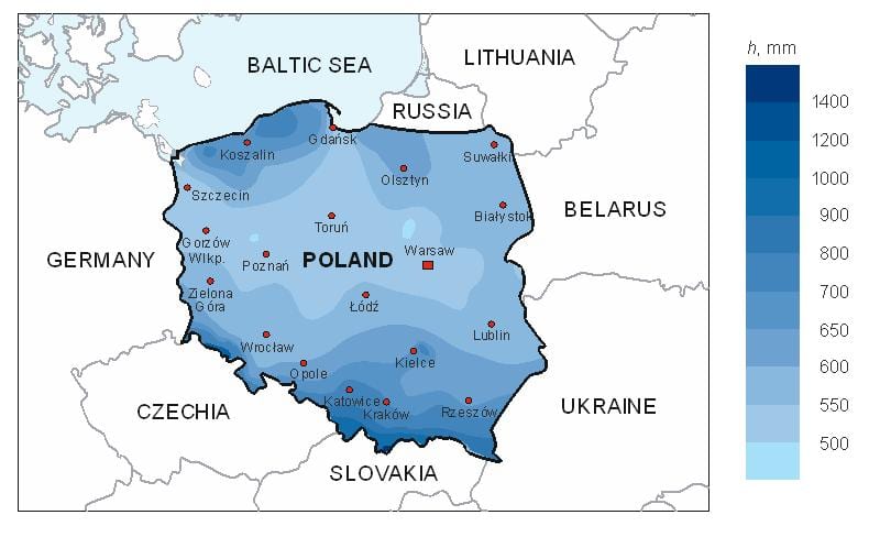 mapa Polski deszcz