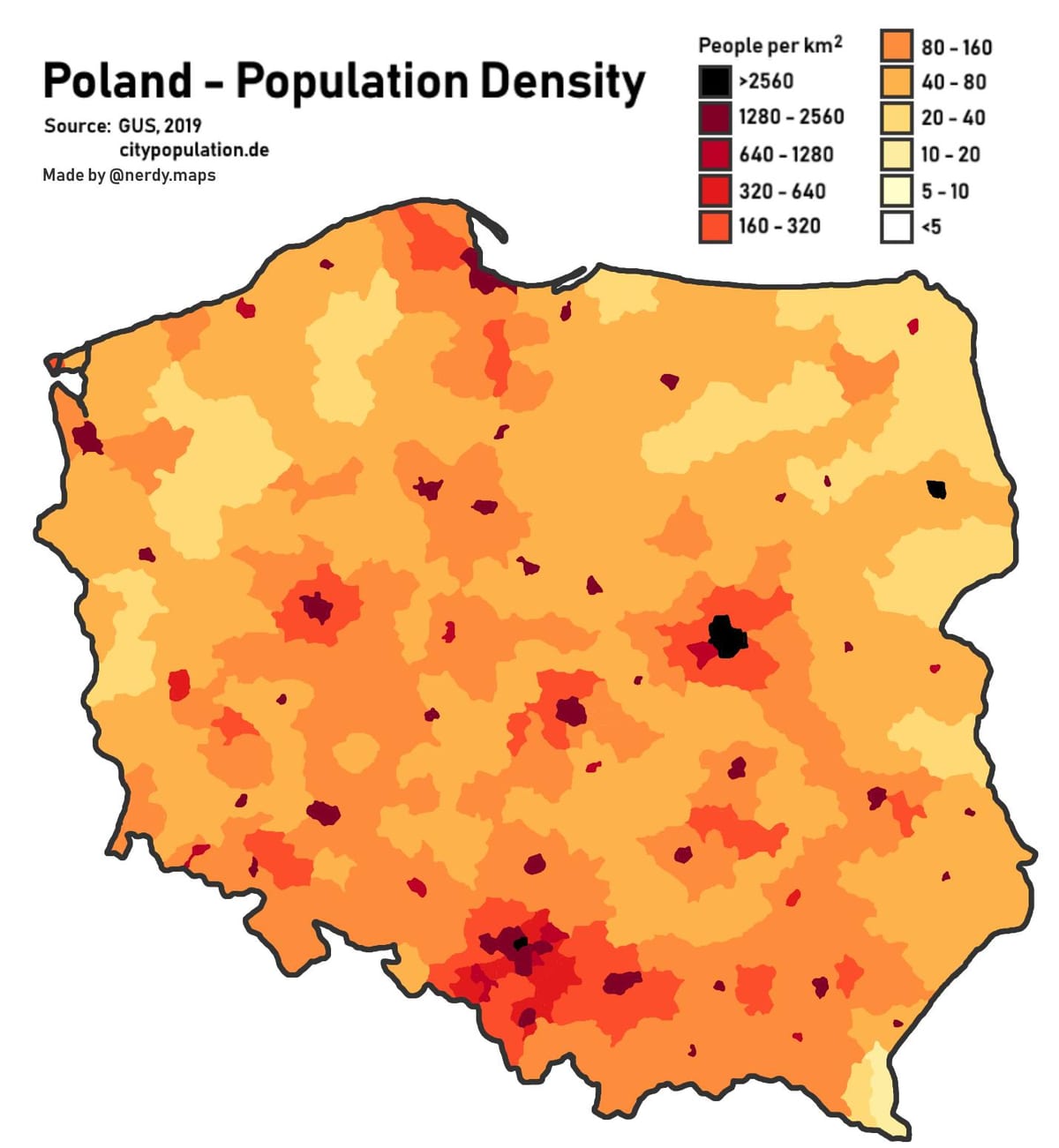 mapa Polski ludność