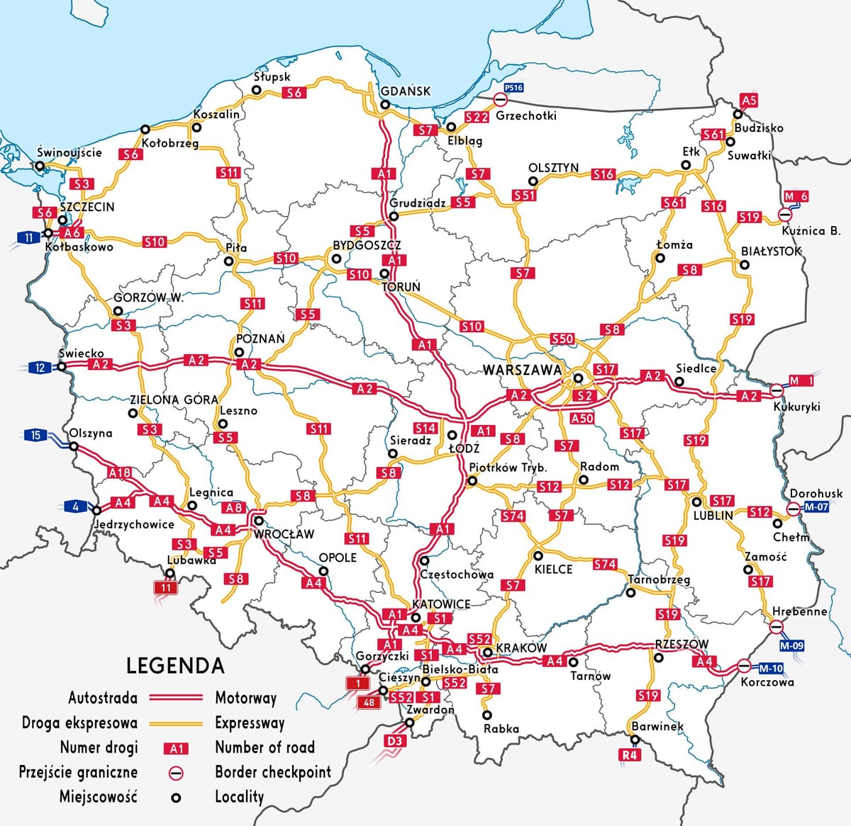 mapa autostrad Polski