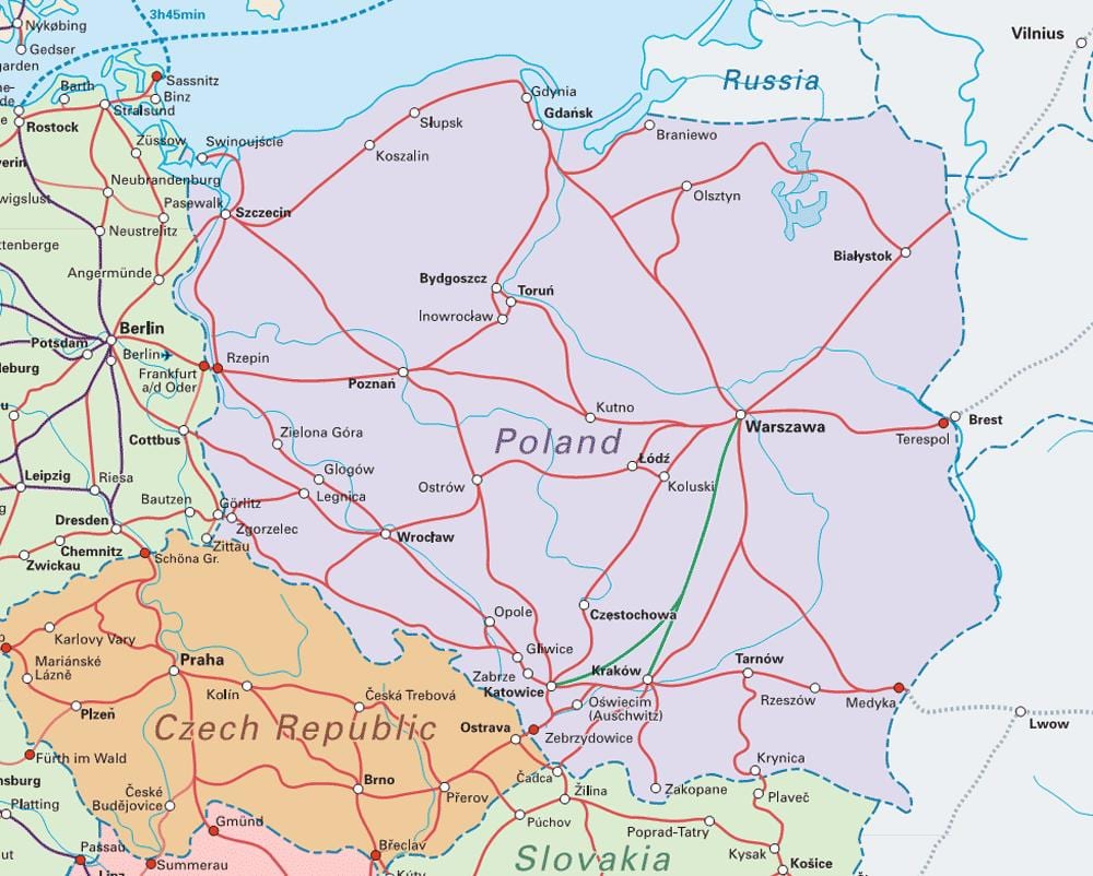 mapa Polski pociągiem