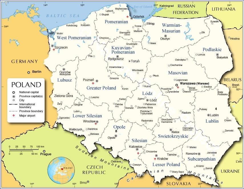 mapa Polski regiony