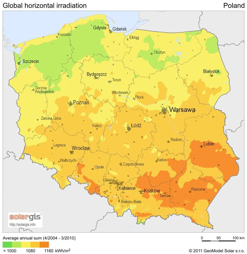 mapa Polski klimatu