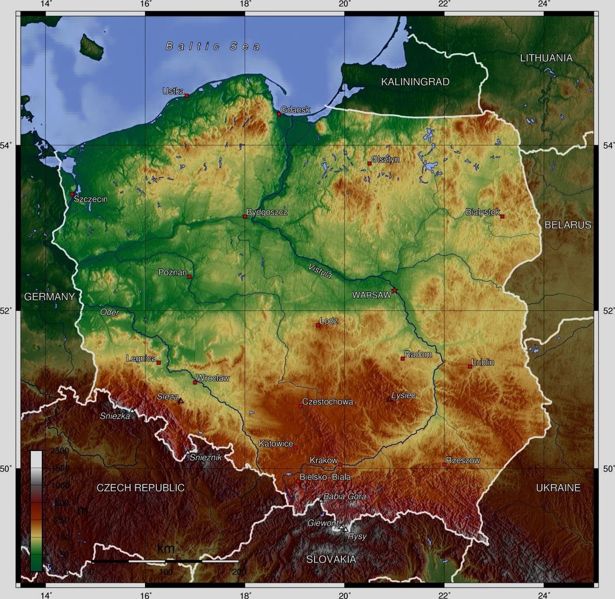 mapa Polski wysokości
