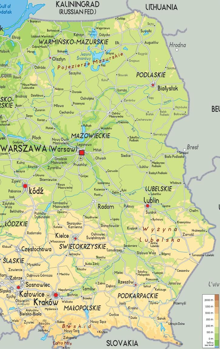 mapa Polski Wschodniej