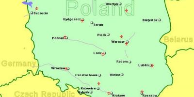 Mapa Polski pokazuje lotnisk